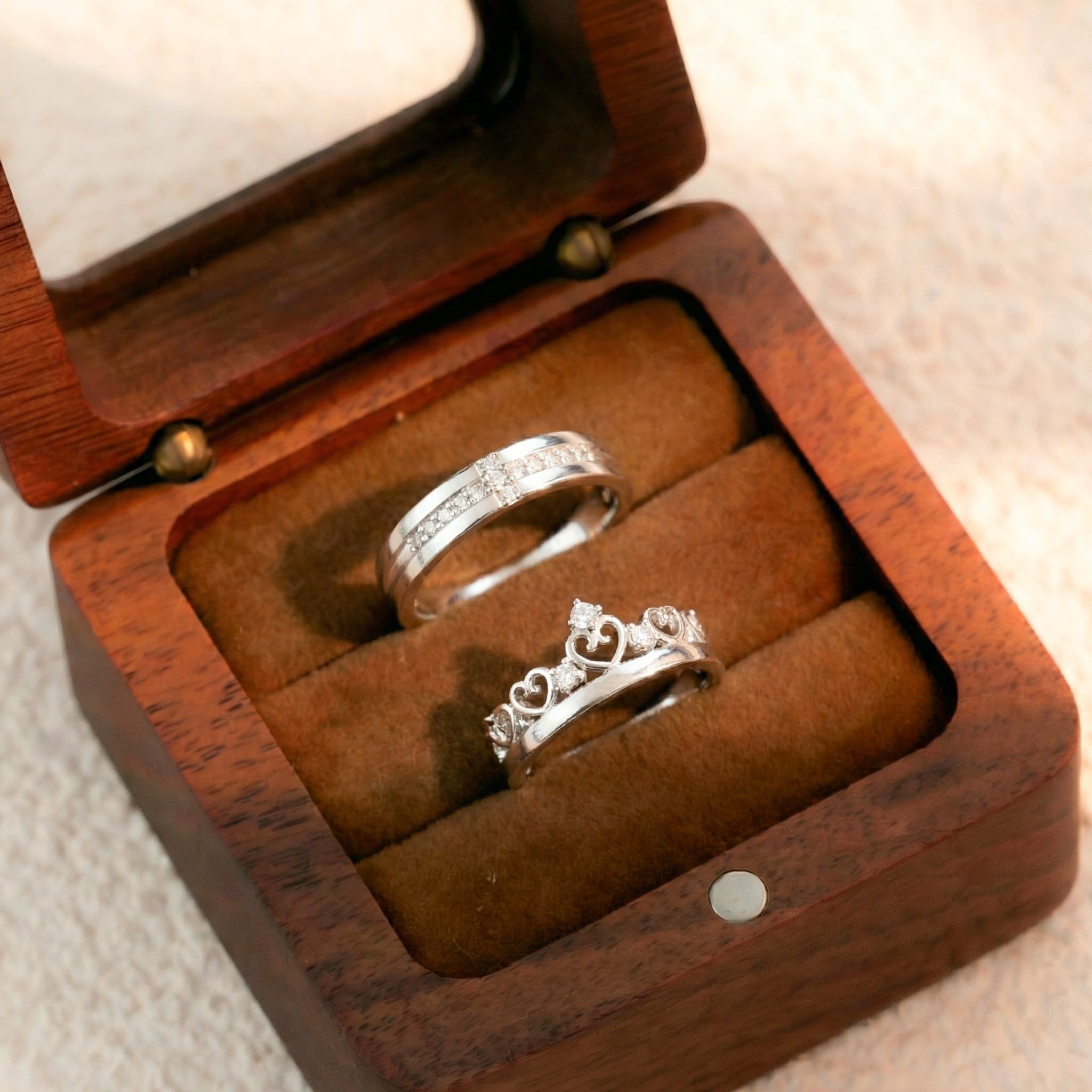  Nhẫn đôi bạc Việt Nam Elsu Couple Rings (261) vương miện tim đính đá | Cáo Bạc 