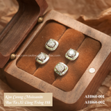  Khuyên tai bạc ta xi vàng trắng đính Kim Cương Moissanite 4 li ổ đá viền vuông (chiếc) 