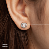  Khuyên tai bạc ta xi vàng trắng đính Kim Cương Moissanite 4 li ổ đá viền vuông (chiếc) 