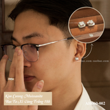  Khuyên tai bạc ta xi vàng trắng đính Kim Cương Moissanite 4 li ổ đá viền vuông (chiếc) 