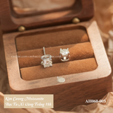  Khuyên tai bạc ta xi vàng trắng đính Kim Cương Moissanite 4 li viền móng ngựa (chiếc) 