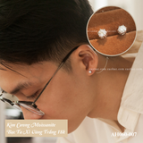  Khuyên tai bạc Việt Nam xi vàng trắng đính Kim Cương Moissanite 4 li ổ đá sáu chấu ( chiếc ) cổ điển | Cáo Bạc 