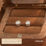  Khuyên tai bạc ta xi vàng trắng đính Kim Cương Moissanite 5 li ổ đá sáu chấu (chiếc) 