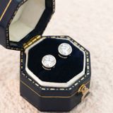  Khuyên tai bạc Việt Nam xi vàng trắng đính Kim Cương Moissanite 5 li ổ đá miết (chiếc) bezel tối giản | Cáo Bạc 