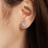  Khuyên tai bạc Việt Nam xi vàng trắng đính Kim Cương Moissanite 8 li sao tám cánh nụ đá to | Cáo Bạc 