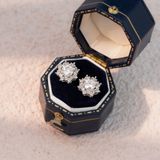  Khuyên tai bạc Việt Nam xi vàng trắng đính Kim Cương Moissanite 8 li sao tám cánh nụ đá to | Cáo Bạc 
