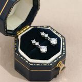  Khuyên tai bạc Việt Nam xi vàng trắng đính Kim Cương Moissanite 3,5 li hai đá ổ rơi thanh mảnh | Cáo Bạc 