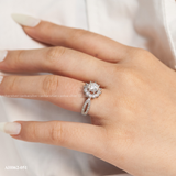  Nhẫn bạc Việt Nam xi vàng trắng đính Kim Cương Moissanite 5,5 li Lotus | Cáo Bạc 