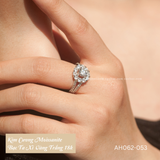  Nhẫn bạc Việt Nam xi vàng trắng đính Kim Cương Moissanite 6 li Jasmine halo hoa | Cáo Bạc 