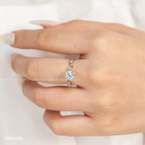  Nhẫn bạc ta xi vàng trắng đính Kim Cương Moissanite 6 li cạnh lá sáu chấu 