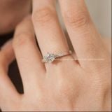  Nhẫn bạc ta xi vàng trắng đính Kim Cương Moissanite 5,5 li ổ đá cao cạnh bốn viên đá 