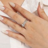  Nhẫn bạc Việt Nam xi vàng trắng đính Kim Cương Moissanite 6 li ổ bốn chấu ba hàng đá | Cáo Bạc 