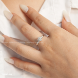  Nhẫn bạc Việt Nam xi vàng trắng đính Kim Cương Moissanite 6 li ổ sáu chấu cạnh cao bốn đá | Cáo Bạc 