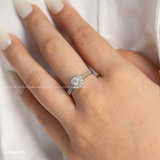  Nhẫn bạc ta xi vàng trắng đính Kim Cương Moissanite 4 li ổ đá cao viền đá tròn cạnh đá 