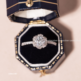  Nhẫn bạc Việt Nam xi vàng trắng ổ đá Kim Cương Moissanite đế hoa xếp lớp 