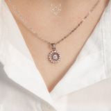  Dây chuyền bạc Việt Nam xi vàng trắng Sunset Glow đính Kim Cương Moissanite 4 li | Cáo Bạc 