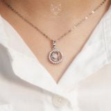  Dây chuyền bạc Việt Nam xi vàng trắng đính Kim Cương Moissanite 5 li tim viền mặt trời đá | Cáo Bạc 