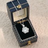  Dây chuyền bạc Việt Nam xi vàng trắng đính Kim Cương Moissanite 9 li lục giác viền ổ đá to | Cáo Bạc 