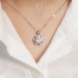  Dây chuyền bạc Việt Nam xi vàng trắng đính Kim Cương Moissanite 9 li lục giác viền ổ đá to | Cáo Bạc 