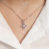  Dây chuyền bạc Việt Nam xi vàng trắng hoa bốn cánh rỗng đính Kim Cương Moissanite 4,5 li | Cáo Bạc 