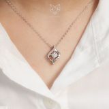  Dây chuyền bạc Việt Nam xi vàng trắng đính Kim Cương Moissanite 5 li đôi mắt ổ đá giữa | Cáo Bạc 