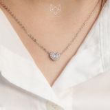  Dây chuyền bạc Việt Nam xi vàng trắng đính full Kim Cương  Moissanite 6 li tim viền bi đính full | Cáo Bạc 