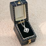  Dây chuyền bạc Việt Nam xi vàng trắng đính Kim Cương Moissanite 4 li vuông đá ổ đá giữa | Cáo Bạc 