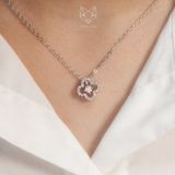  Dây chuyền bạc Việt Nam xi vàng trắng đính Kim Cương Moissanite 4 li bốn lá rỗng ổ đá giữa | Cáo Bạc 