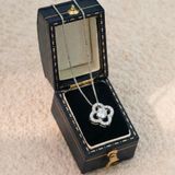  Dây chuyền bạc Việt Nam xi vàng trắng đính Kim Cương Moissanite 4 li bốn lá rỗng ổ đá giữa | Cáo Bạc 