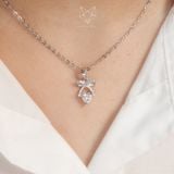  Dây chuyền bạc Việt Nam xi vàng trắng đính kim cương Moissanite 6 li nơ tim đá nữ tính | Cáo Bạc 