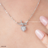  Dây chuyền Bạc Việt Nam xi vàng trắng đính Kim cương Moissanite Sweetheart Bow mặt nơ thả tim lấp lánh | Cáo Bạc 