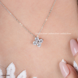  Dây chuyền Bạc Việt Nam xi vàng trắng đính Kim cương Moissanite Clover Shine mặt hoa bốn cánh may mắn | Cáo Bạc 