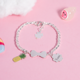  Lắc tay bạc Việt Nam trẻ em tag nơ vảy rồng mix charm Dứa + 4 Lá may mắn khắc tên | Cáo Bạc 