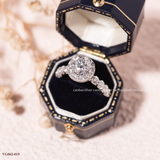  Nhẫn bạc Việt Nam xi vàng trắng đính Kim Cương Moissanite ô đá viền đá chập | Cáo Bạc 