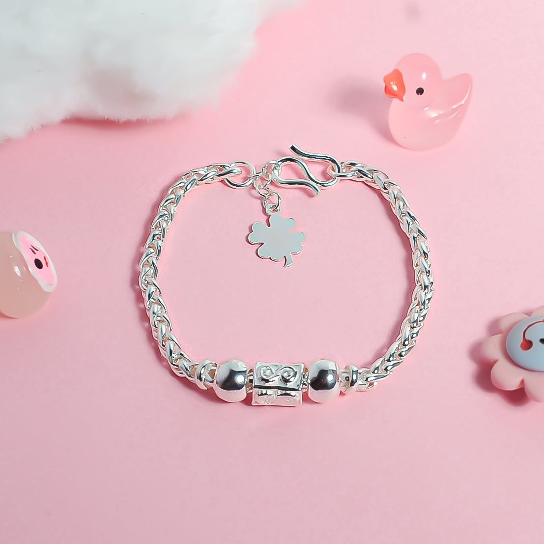  Lắc tay bạc Việt Nam trẻ em vảy rồng bi trụ hoa tinh xảo nổi bật khắc tên | Cáo Bạc 