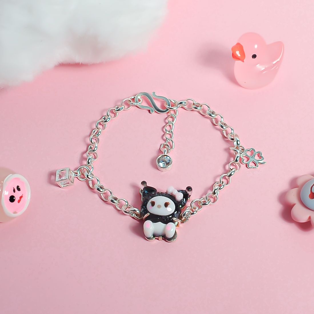  Lắc tay bạc Việt Nam trẻ em mắt mo Kuromi dễ thương khắc tên | Cáo Bạc 