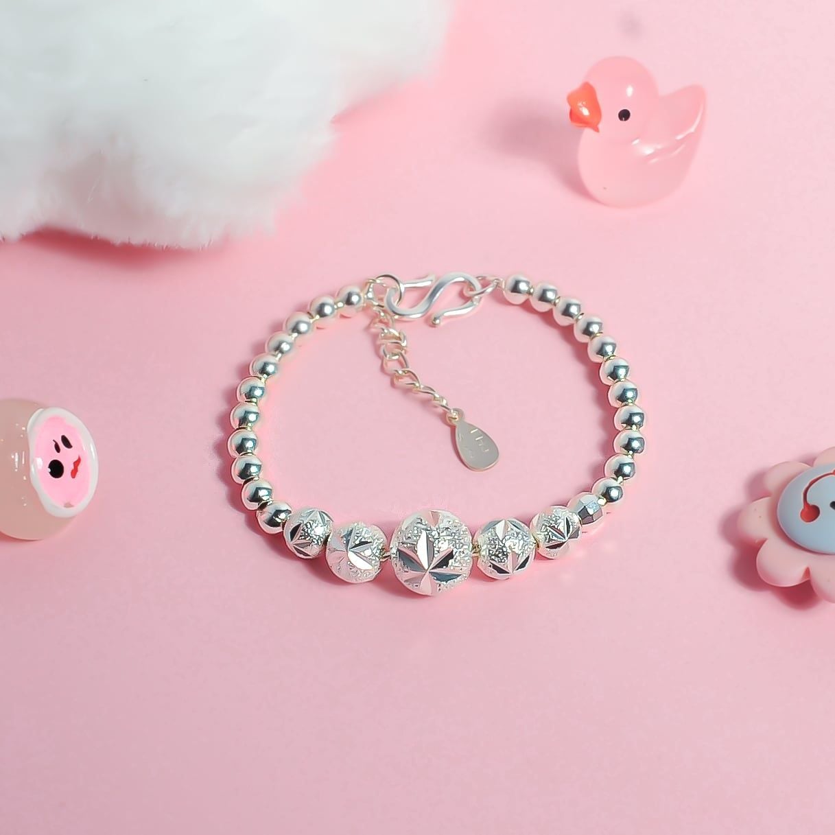  Lắc tay bạc Việt Nam trẻ em bi cầu cát lấp lánh dễ thương khắc tên | Cáo Bạc 