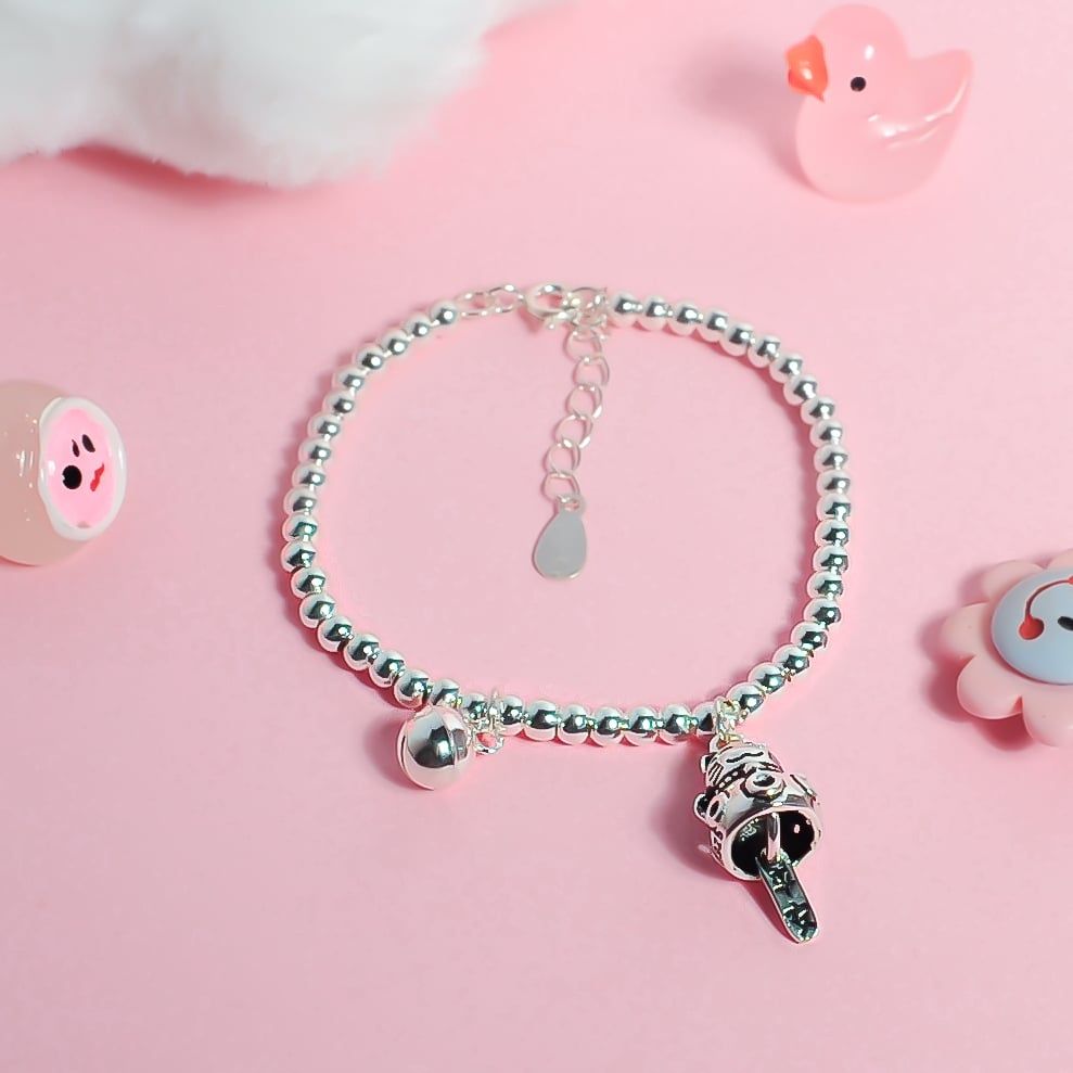  Lắc tay bạc Việt Nam trẻ em bi mèo thần tài mix chuông may mắn khắc tên | Cáo Bạc 