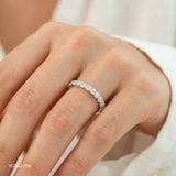  Nhẫn bạc Việt Nam xi vàng trắng đính Kim Cương Moissanite full đá tinh tế | Cáo Bạc 