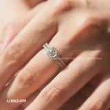  Nhẫn bạc Việt Nam xi vàng trắng đính Kim Cương Moissanite 4 li viền vuông hai cạnh hở | Cáo Bạc 