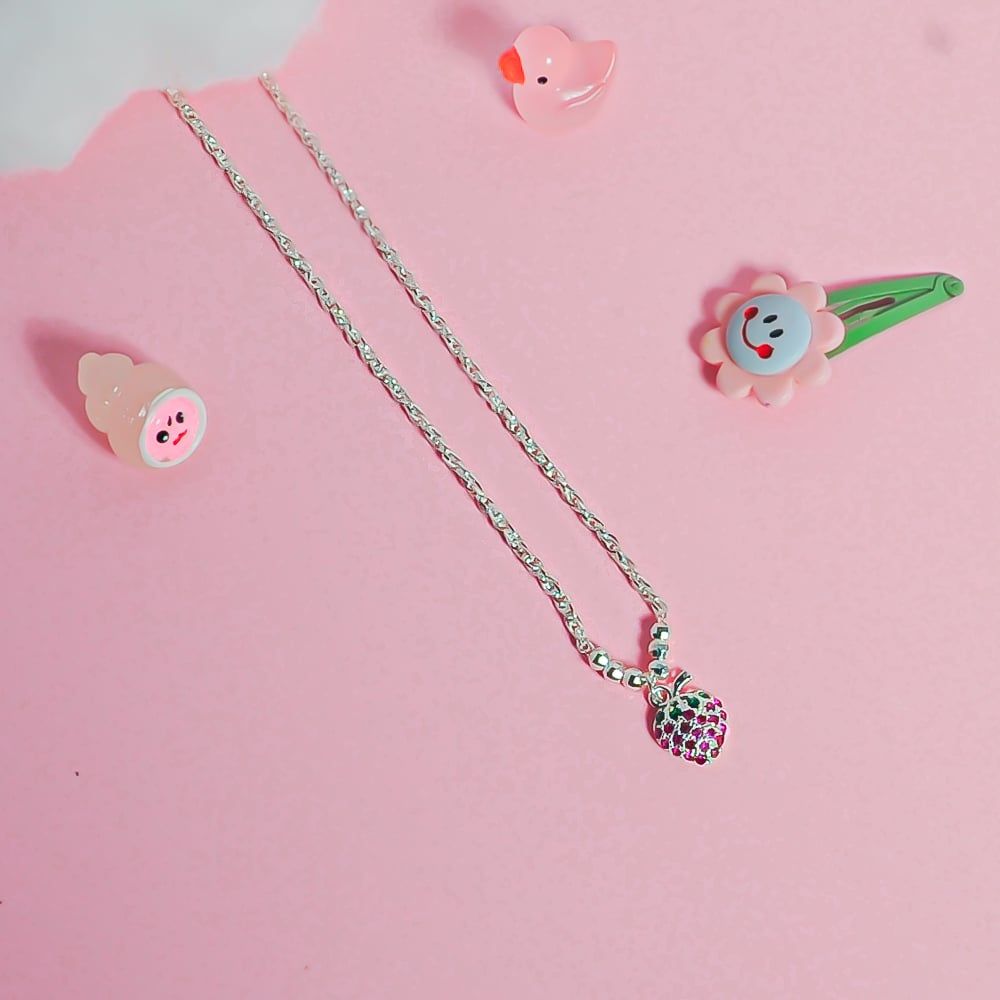  Dây chuyền bạc Việt Nam trẻ em dây xoắn Dâu bi dễ thương khắc tên | Cáo Bạc 