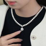  Chuỗi Ngọc trai Freshwater trắng 8-9li mix mặt viền đá tròn xi vàng trắng sang trọng | Cáo Bạc 