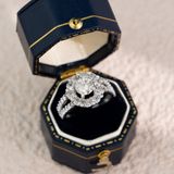  Nhẫn bạc Việt Nam xi vàng trắng đính Kim Cương Moissanite 6 li Jasmine halo hoa | Cáo Bạc 