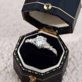  Nhẫn bạc Việt Nam xi vàng trắng đính Kim Cương Moissanite 6 li ổ bốn chấu cạnh tim | Cáo Bạc 