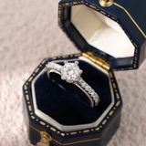  Nhẫn bạc Việt Nam xi vàng trắng đính Kim Cương Moissanite 6 li sáu chấu viền bi | Cáo Bạc 