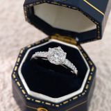  Nhẫn bạc Việt Nam xi vàng trắng đính Kim Cương Moissanite 6 li ổ sáu chấu cạnh cao bốn đá | Cáo Bạc 