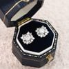 Khuyên tai bạc Việt Nam xi vàng trắng Floral Cluster đính Kim Cương Moissanite | Cáo Bạc