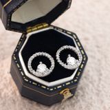  Khuyên tai bạc Việt Nam xi vàng trắng tròn rỗng ổ đá đính Kim Cương Moissanite 4 li | Cáo Bạc 