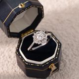  Nhẫn bạc Việt Nam xi vàng trắng đính Kim Cương Moissanite Floral Cluster | Cáo Bạc 