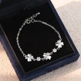  Lắc tay bạc Việt Nam xi vàng trắng Kim Cương Moissanite cỏ bốn lá sole đá | Cáo Bạc 